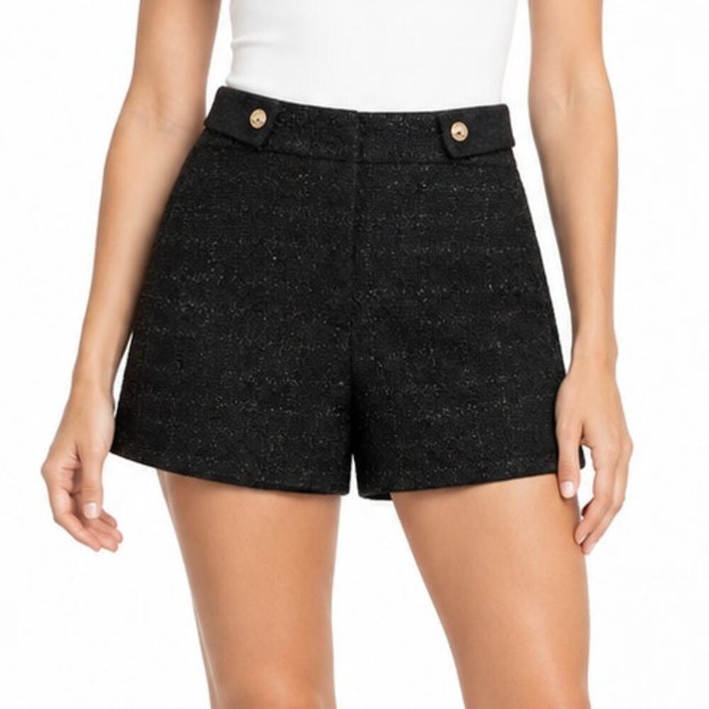 NWT Guess Clarissa Tweed Shorts Black Metallic Boucle Gold Buttons Women's XS